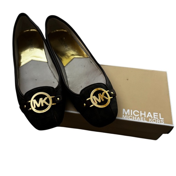 Michael Kors Shoes - Michael Kors Black Flats with Gold MK Logo